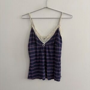 Vera Wang Intimates Striped Lace Trim Cami Tank Top Blue M